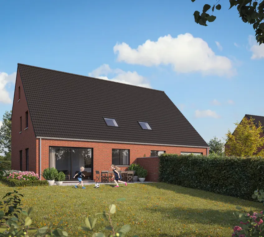 Moderne halfopen nieuwbouwwoning aan IJsvogellaan, Grimbergen. Met mooie tuin.