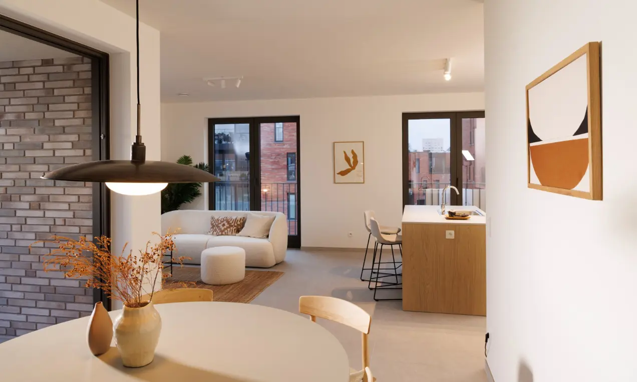 Geel Villa Spoorbloem Kijk Appartement leefruimte woonkamer keuken 