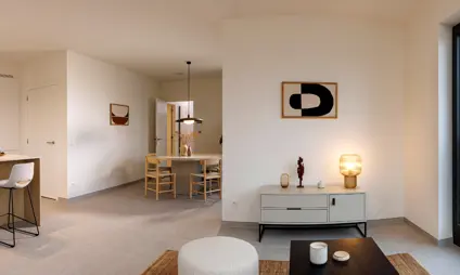 Geel Villa Spoorbloem Kijk Appartement leefruimte woonkamer keuken 