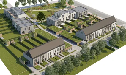 Broechem Kapelstraat Luchtbeeld groene buurt woningen zadeldaken bomen