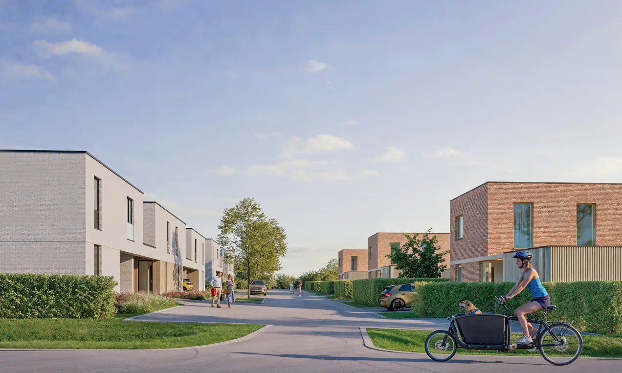 woningen moderne stijl aan de Elstartstraat en fruitvelden, halfopen en gesloten bebouwing