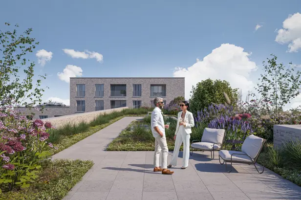geel station dakterras koppel groen bloemen blauwe hemel