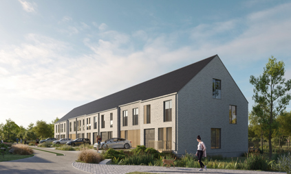 woningen kessel-lo halfopen en gesloten bebouwingen met zadeldak, moderne maar tijdloze architectuur in een lichte gevelsteen, donker dak en houten sierelementen in de gevel