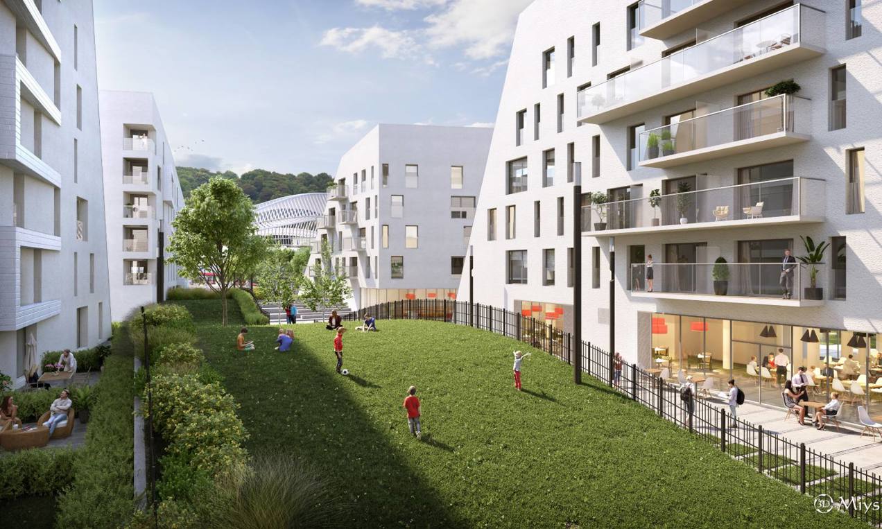 Tuin tussen appartementen