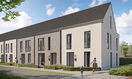 Broechem Kapelstraat Luchtbeeld groene buurt woningen zadeldaken bomen 