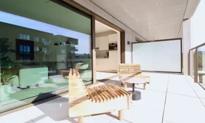 Appartement Waterzicht (Vilvoorde) avec 2 chambres - photo de la terrasse avec demi-vue sur l'eau