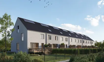 woningen kessel-lo halfopen en gesloten bebouwingen met zadeldak, moderne maar tijdloze architectuur in een lichte gevelsteen, donker dak en houten sierelementen in de gevel