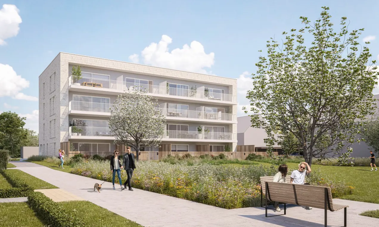 Geel Laar appartementen zuidgerichte terrassen wandelen mensen groen park bomen