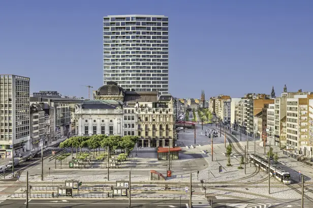 antwerp tower serenity buitenkant uitzicht op antwerpen tramsporen