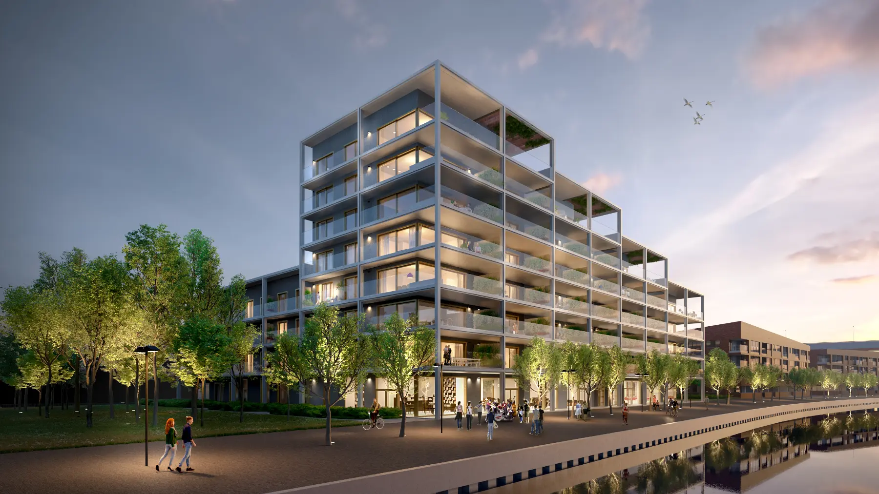 Façade appartement en soirée