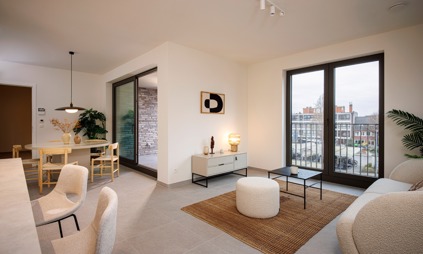Geel Villa Spoorbloem Kijk Appartement leefruimte woonkamer keuken 