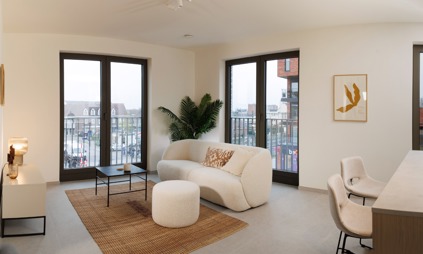 Geel Villa Spoorbloem Kijk Appartement leefruimte woonkamer keuken 