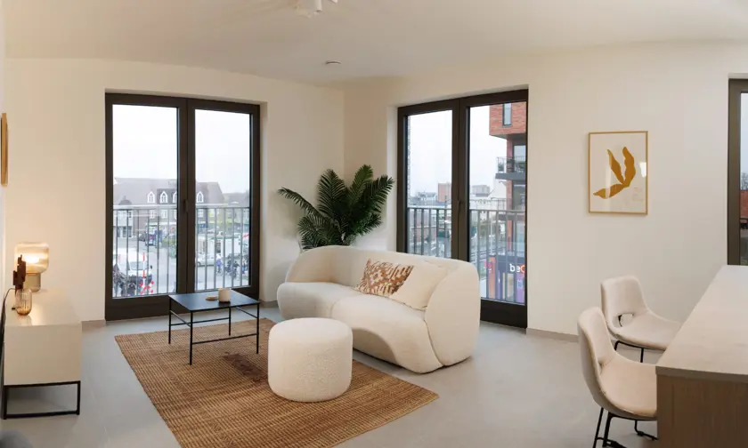 Geel Villa Spoorbloem Kijk Appartement leefruimte woonkamer keuken 