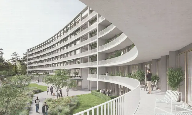 Les jardins et terrasses des appartements à Genk Bosart.