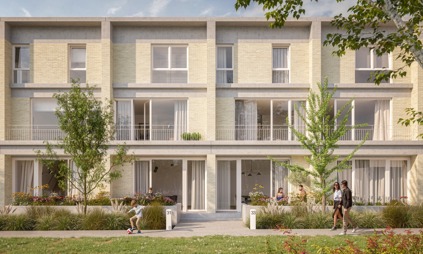 Tijl Uilenspiegel woningen linkeroever groen Antwerpen terras gras bomen