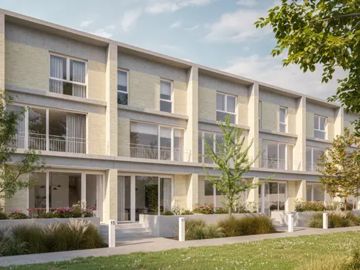 Tijl Uilenspiegel woningen linkeroever groen Antwerpen bomen terras 