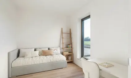 halfopen bebouwing beringen met 3 slaapkamers - impressie slaapkamer ingericht met 3D-model 