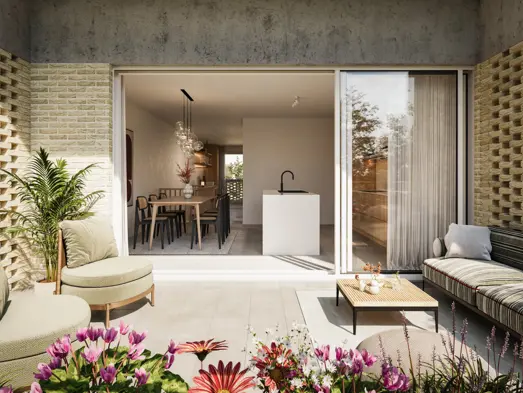 Tijl Uilenspiegel appartementen linkeroever groen Antwerpen interieur keuken eetruimte eettafel terras A4.1.2 3 slaapkamers