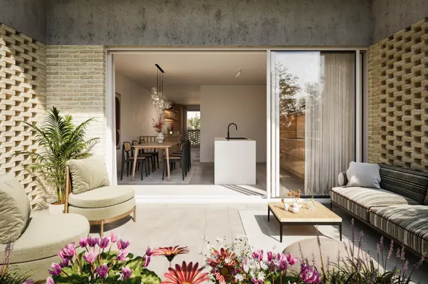 Tijl Uilenspiegel appartementen linkeroever groen Antwerpen interieur keuken eetruimte eettafel terras A4.1.2 3 slaapkamers