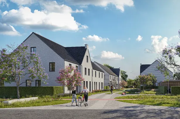 Vooraanzicht van een woonbuurt