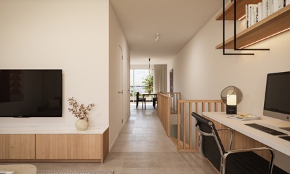 Tijl Uilenspiegel woningen linkeroever groen Antwerpen living terras doorkijken uitzicht bureau A4.1.2 3 slaapkamers