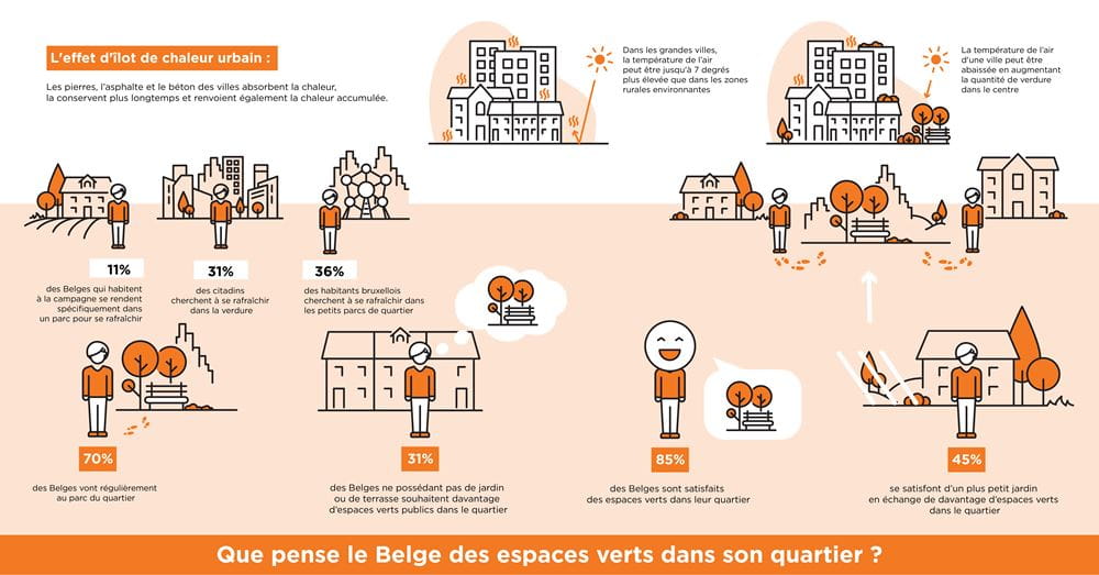 Infographie sur la façon dont un Belge pense aux espaces verts dans son quartier