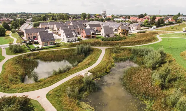 Een aangelegde woonwijk met een verantwoord waterbeheer