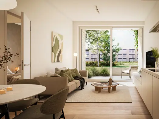 Tijl Uilenspiegel appartementen linkeroever groen Antwerpen interieur A2.01 1 slaapkamer