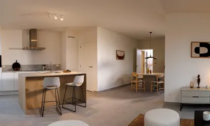 Geel Villa Spoorbloem Kijk Appartement leefruimte woonkamer keuken 